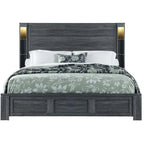 Struttura letto king size illuminata in legno anticato grigio scuro