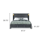 Struttura letto king size illuminata in legno anticato grigio scuro