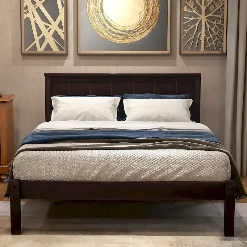 Letto a piattaforma in legno Twin Size con testiera classica, struttura letto imbottita per camera da letto, nessuna molla necessaria, facile montaggio