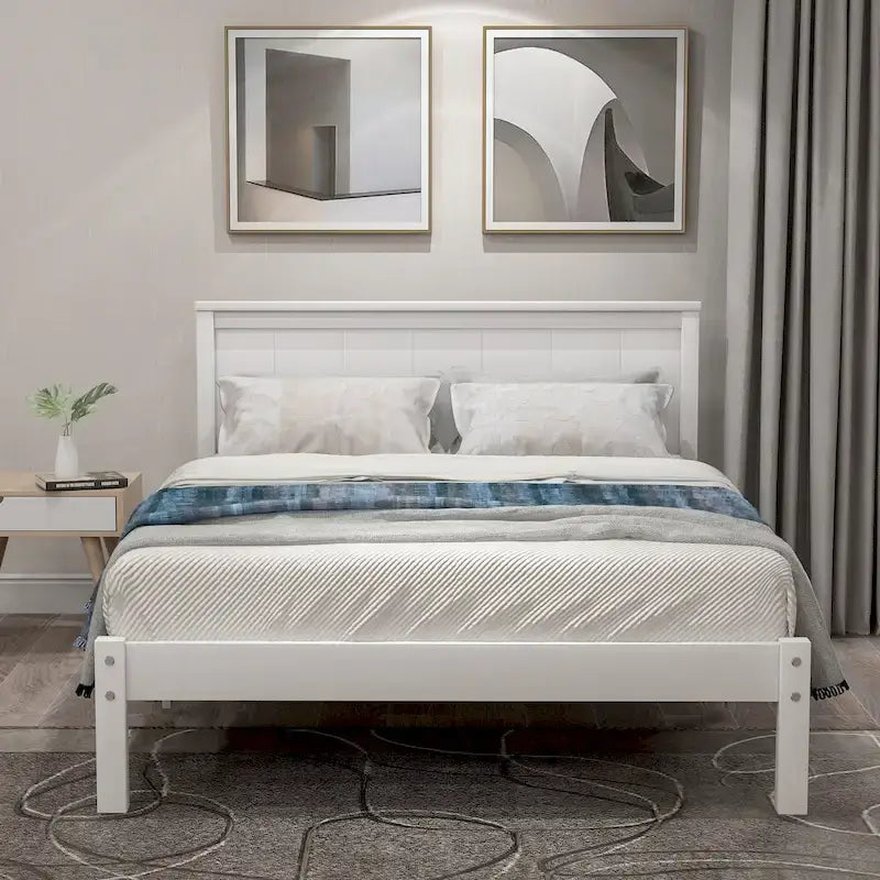 Letto a piattaforma in legno Twin Size con testiera classica, struttura letto imbottita per camera da letto, nessuna molla necessaria, facile montaggio
