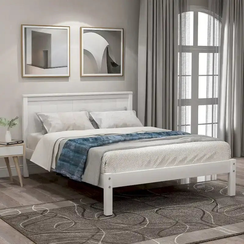 Letto a piattaforma in legno Twin Size con testiera classica, struttura letto imbottita per camera da letto, nessuna molla necessaria, facile montaggio