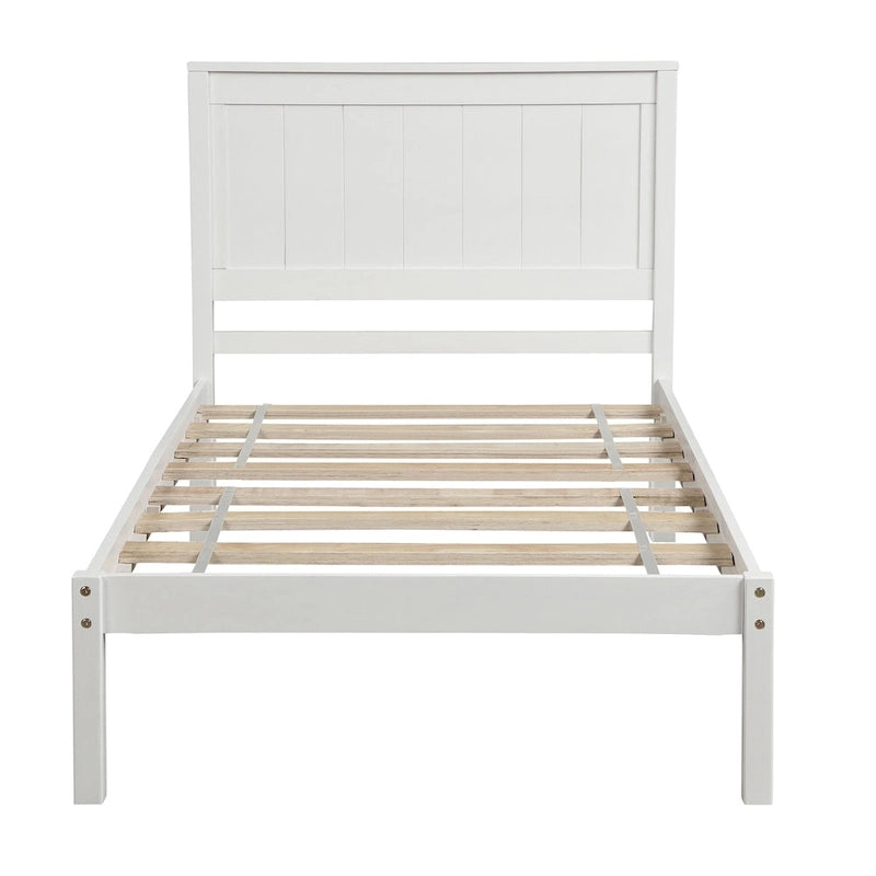 Letto a piattaforma in legno Twin Size con testiera classica, struttura letto imbottita per camera da letto, nessuna molla necessaria, facile montaggio
