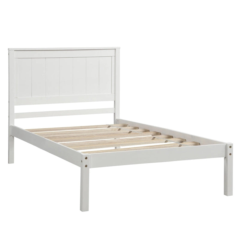 Letto a piattaforma in legno Twin Size con testiera classica, struttura letto imbottita per camera da letto, nessuna molla necessaria, facile montaggio