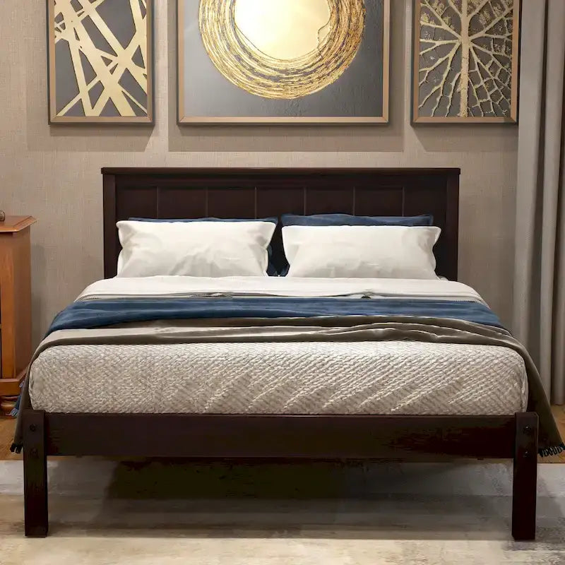 Letto a piattaforma in legno Twin Size con testiera classica, struttura letto imbottita per camera da letto, nessuna molla necessaria, facile montaggio