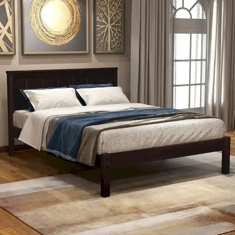 Letto a piattaforma in legno Twin Size con testiera classica, struttura letto imbottita per camera da letto, nessuna molla necessaria, facile montaggio