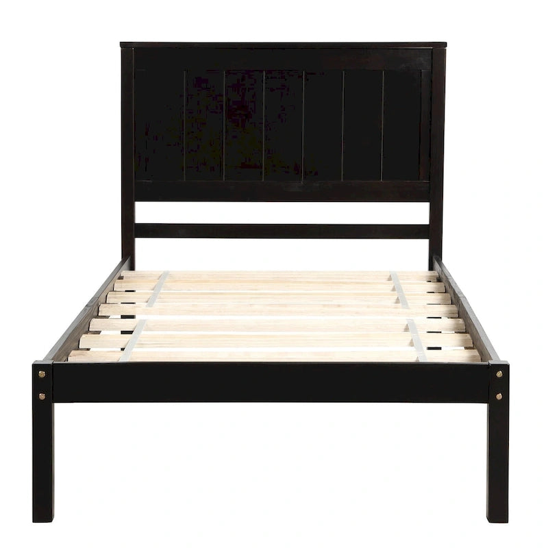 Letto a piattaforma in legno Twin Size con testiera classica, struttura letto imbottita per camera da letto, nessuna molla necessaria, facile montaggio