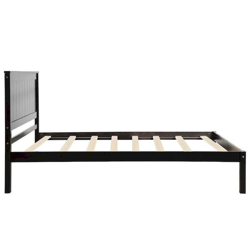 Letto a piattaforma in legno Twin Size con testiera classica, struttura letto imbottita per camera da letto, nessuna molla necessaria, facile montaggio