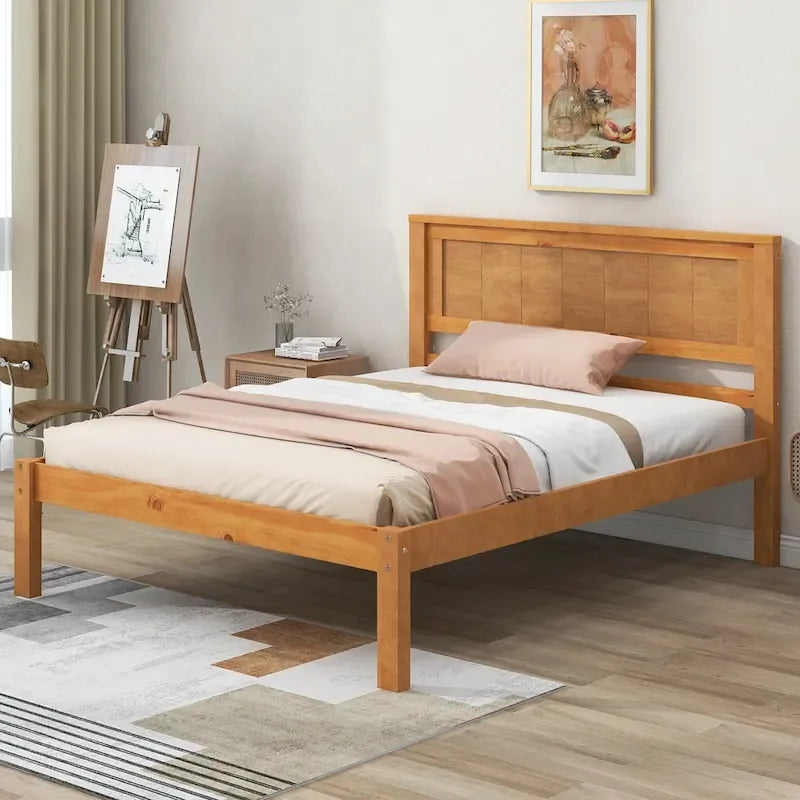 Letto a piattaforma in legno Twin Size con testiera classica, struttura letto imbottita per camera da letto, nessuna molla necessaria, facile montaggio