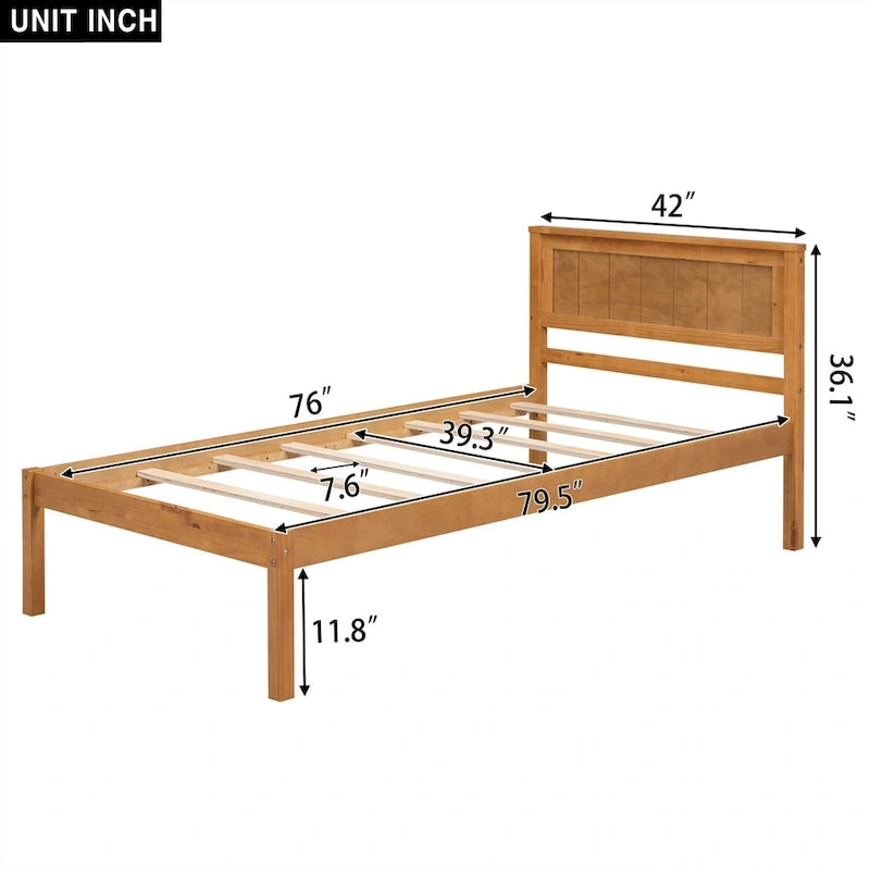 Letto a piattaforma in legno Twin Size con testiera classica, struttura letto imbottita per camera da letto, nessuna molla necessaria, facile montaggio