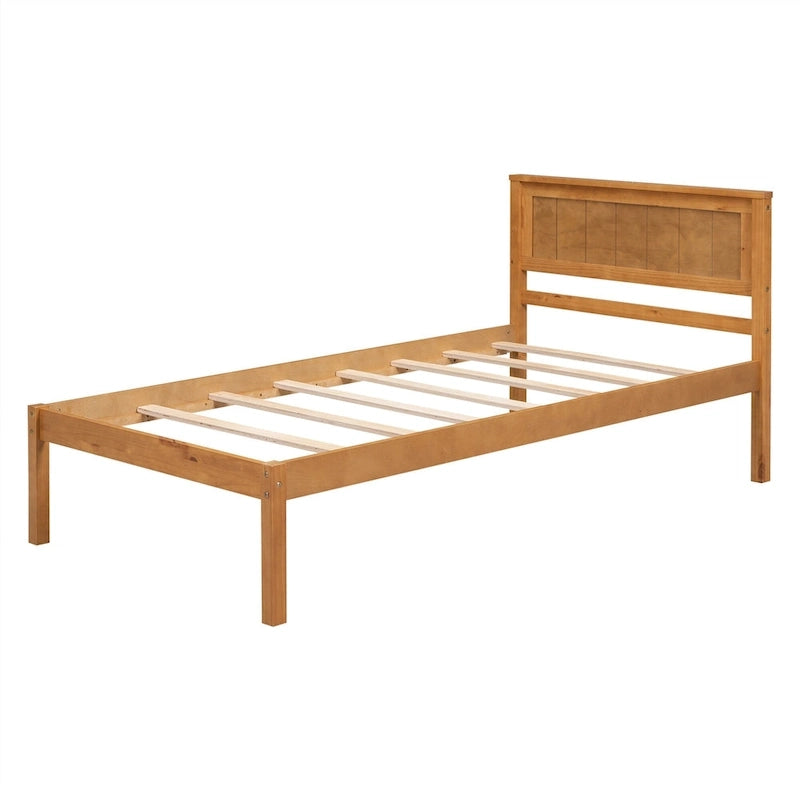 Letto a piattaforma in legno Twin Size con testiera classica, struttura letto imbottita per camera da letto, nessuna molla necessaria, facile montaggio