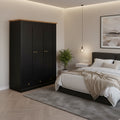 Roomfitters 3 Door Armoire Wardrobe, Modern Wood Cabinet, Hanging Rail and Shelves, Bedroom Storage, Black