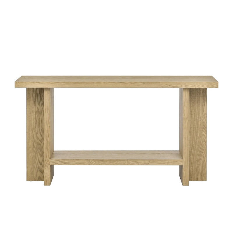 Consolle d'Ispirazione Vintage, Impiallacciatura in Legno di Frassino con Gambe a T per Studio, Ingresso, Corridoio, Soggiorno