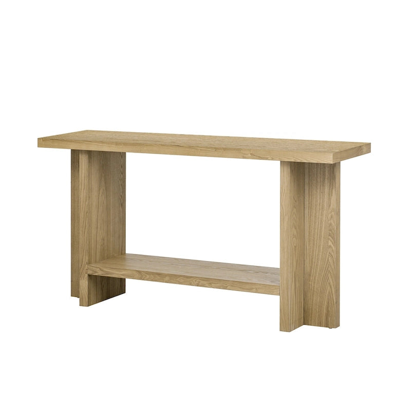 Consolle d'Ispirazione Vintage, Impiallacciatura in Legno di Frassino con Gambe a T per Studio, Ingresso, Corridoio, Soggiorno