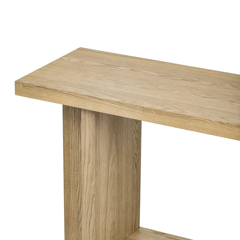 Consolle d'Ispirazione Vintage, Impiallacciatura in Legno di Frassino con Gambe a T per Studio, Ingresso, Corridoio, Soggiorno