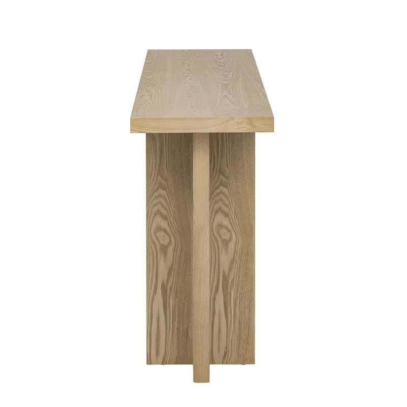 Consolle d'Ispirazione Vintage, Impiallacciatura in Legno di Frassino con Gambe a T per Studio, Ingresso, Corridoio, Soggiorno