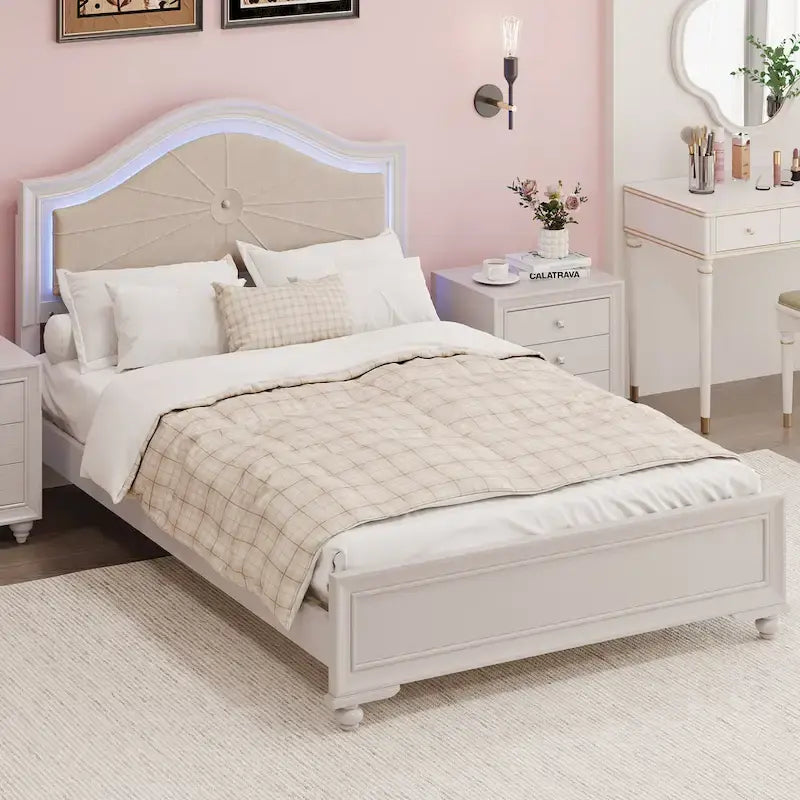 Letto a piattaforma imbottito Queen con luci a LED e illuminazione regolabile