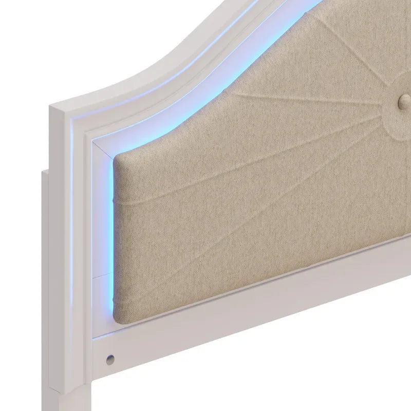 Letto a piattaforma imbottito Queen con luci a LED e illuminazione regolabile