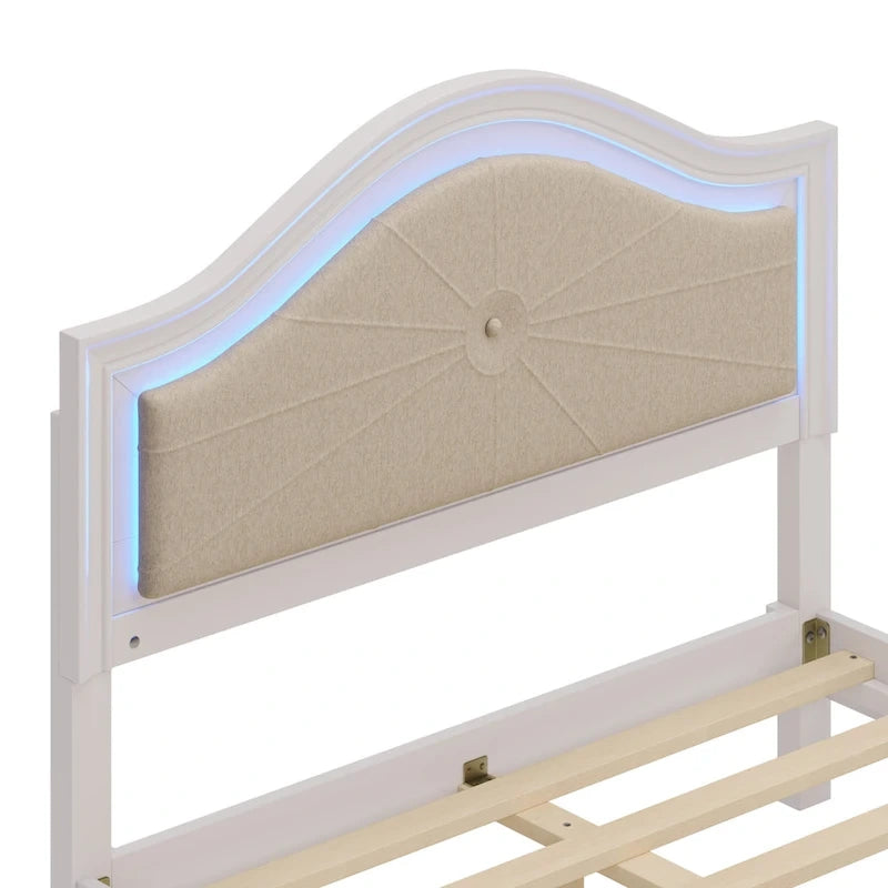 Letto a piattaforma imbottito Queen con luci a LED e illuminazione regolabile
