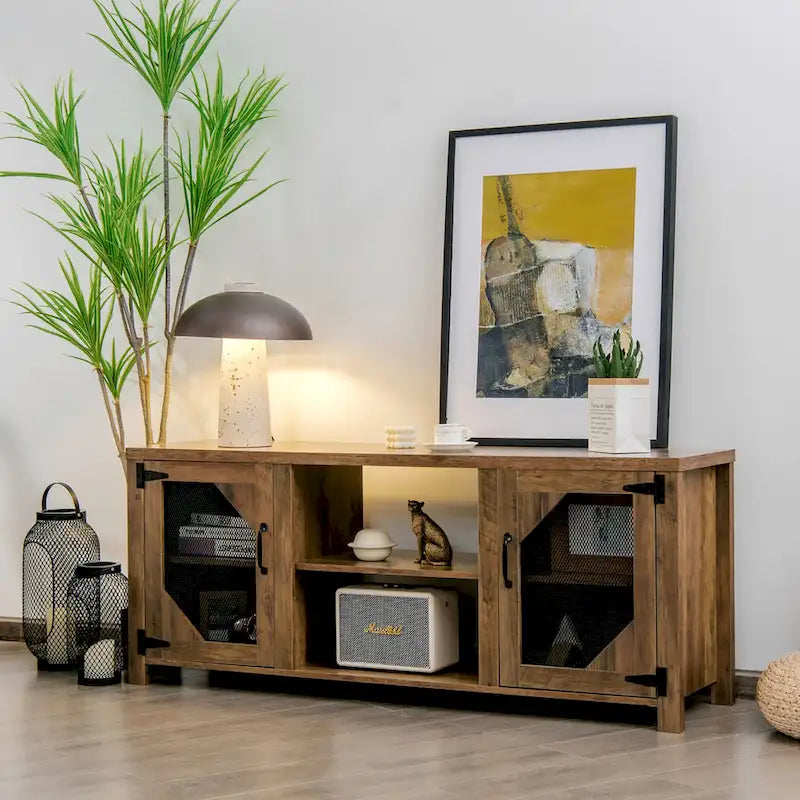 Mobile Porta TV, Centro Intrattenimento per TV fino a 65 pollici con Acciaio - 147 x 39 x 61 cm
