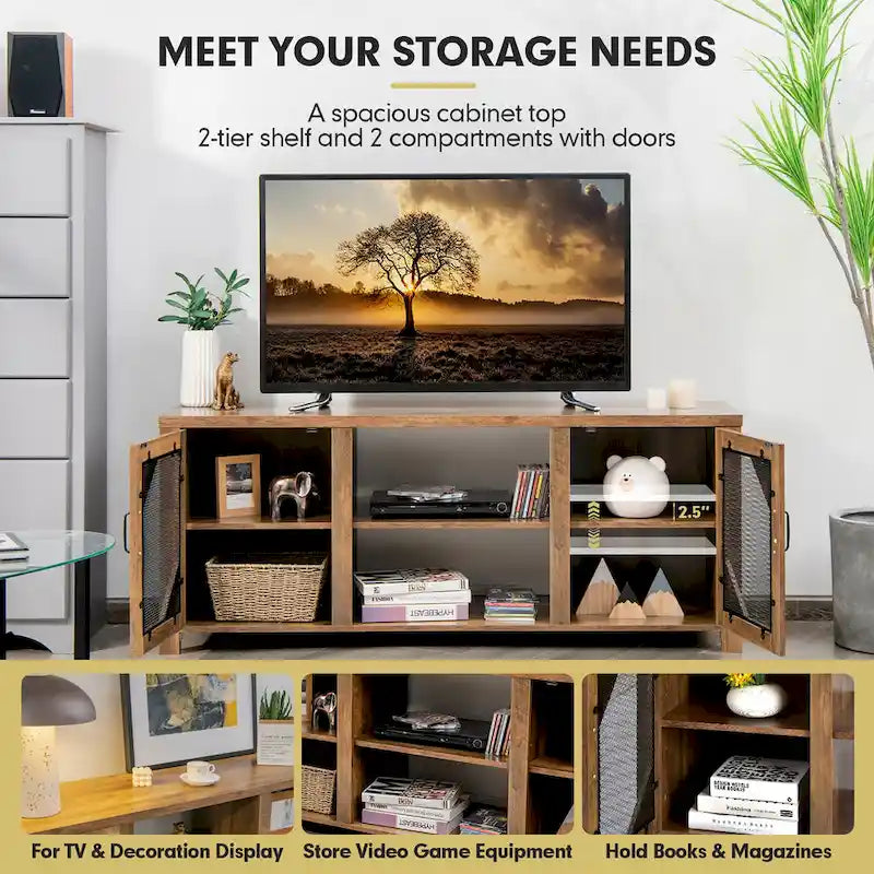 Mobile Porta TV, Centro Intrattenimento per TV fino a 65 pollici con Acciaio - 147 x 39 x 61 cm