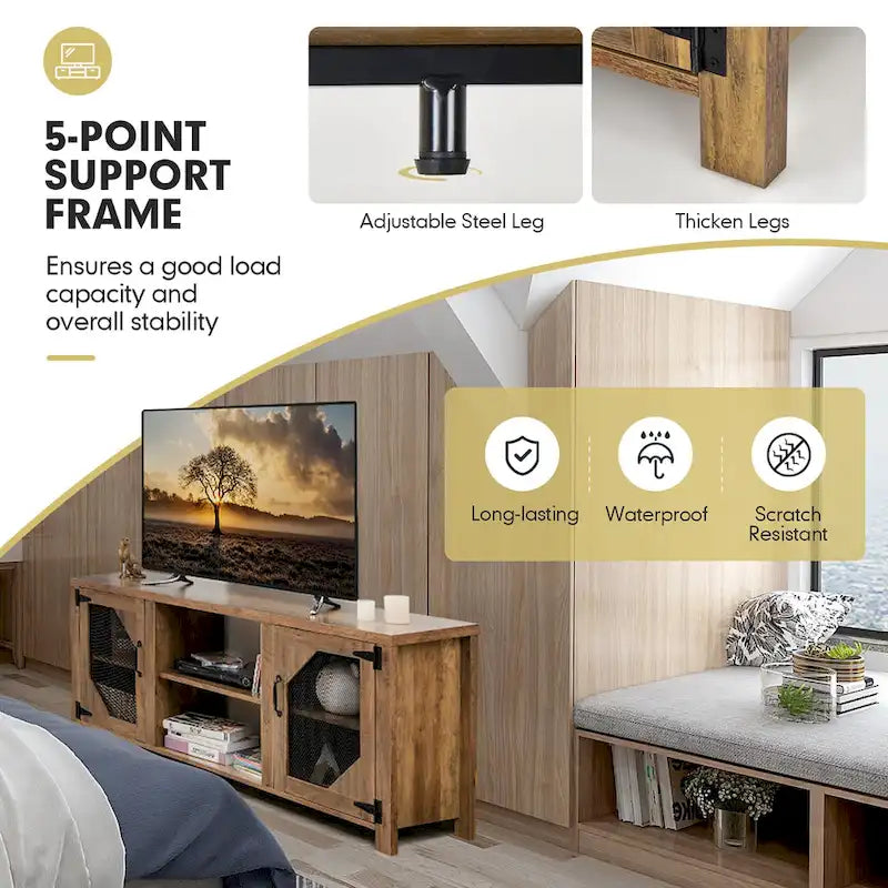 Mobile Porta TV, Centro Intrattenimento per TV fino a 65 pollici con Acciaio - 147 x 39 x 61 cm