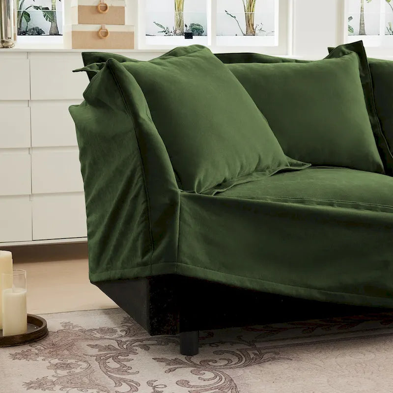 Divano componibile a U in ciniglia da 120" con 3 posti, cuscini con bordo francese e cuscini Cloud
