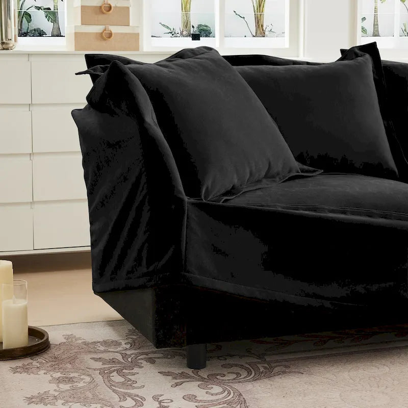 Divano componibile a U in ciniglia da 120" con 3 posti, cuscini con bordo francese e cuscini Cloud