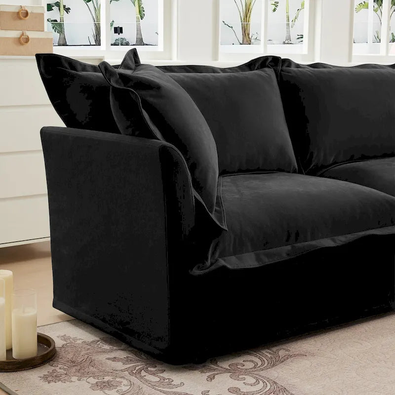 Divano componibile a U in ciniglia da 120" con 3 posti, cuscini con bordo francese e cuscini Cloud
