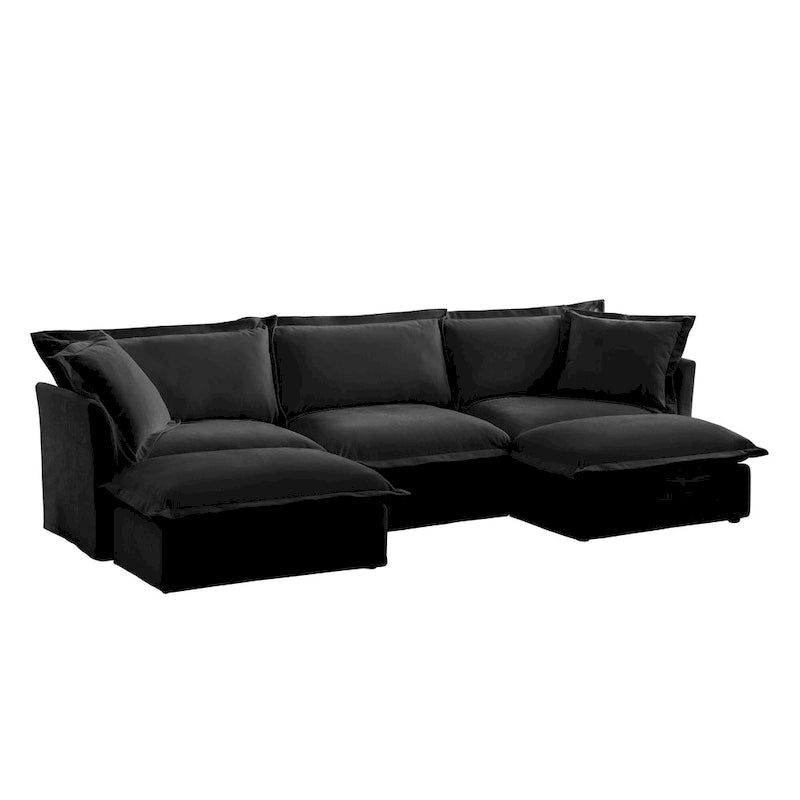 Divano componibile a U in ciniglia da 120" con 3 posti, cuscini con bordo francese e cuscini Cloud