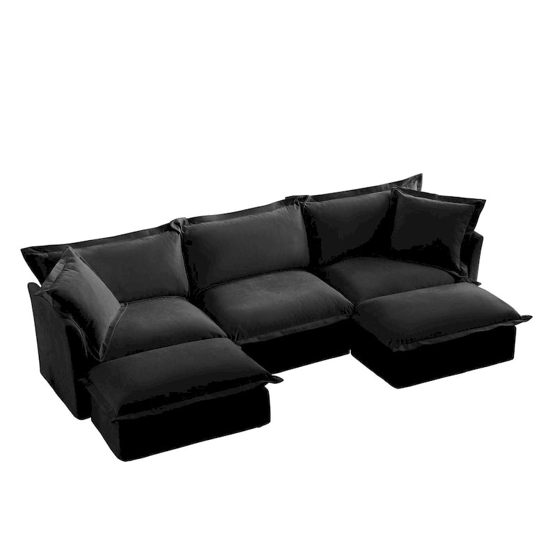 Divano componibile a U in ciniglia da 120" con 3 posti, cuscini con bordo francese e cuscini Cloud