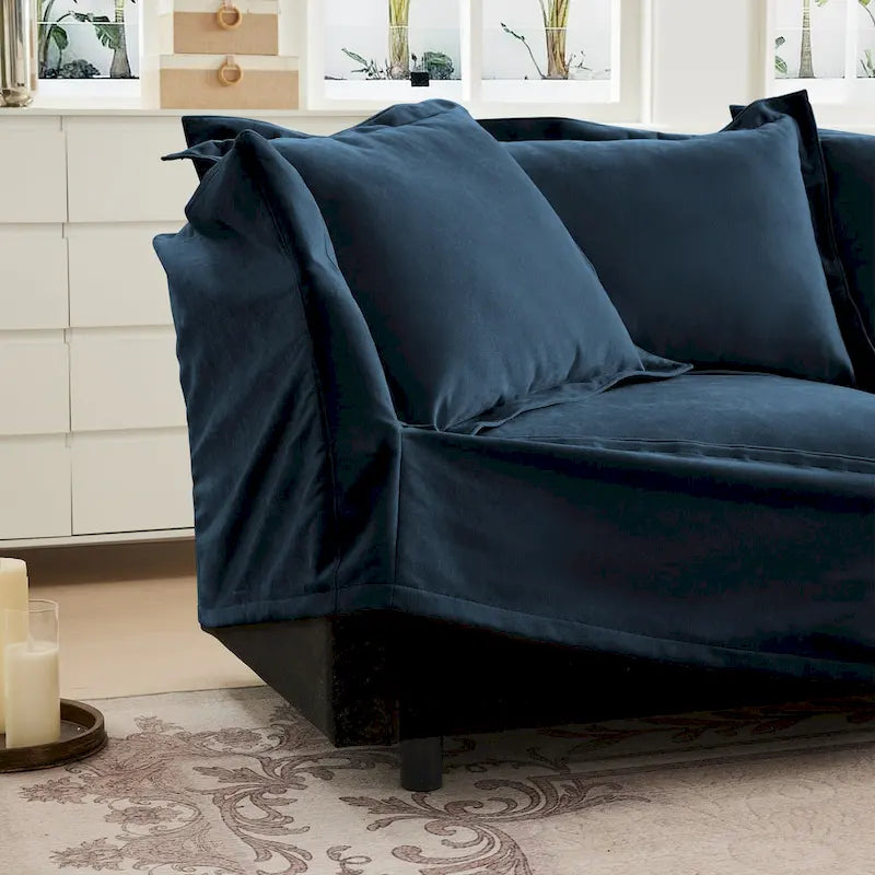 Divano componibile a U in ciniglia da 120" con 3 posti, cuscini con bordo francese e cuscini Cloud
