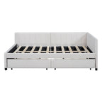 Divano Letto Imbottito Matrimoniale con 2 Cassetti Contenitore Struttura Letto Divano Nessuna Rete a Molle Necessaria, Tessuto Lino, Beige