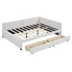Divano Letto Imbottito Matrimoniale con 2 Cassetti Contenitore Struttura Letto Divano Nessuna Rete a Molle Necessaria, Tessuto Lino, Beige