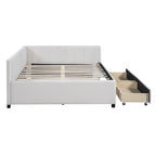 Divano Letto Imbottito Matrimoniale con 2 Cassetti Contenitore Struttura Letto Divano Nessuna Rete a Molle Necessaria, Tessuto Lino, Beige