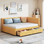 Divano Letto Imbottito Matrimoniale con 2 Cassetti Contenitore Struttura Letto Divano Nessuna Rete a Molle Necessaria, Tessuto Lino, Beige