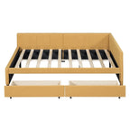 Divano Letto Imbottito Matrimoniale con 2 Cassetti Contenitore Struttura Letto Divano Nessuna Rete a Molle Necessaria, Tessuto Lino, Beige