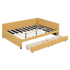 Divano Letto Imbottito Matrimoniale con 2 Cassetti Contenitore Struttura Letto Divano Nessuna Rete a Molle Necessaria, Tessuto Lino, Beige