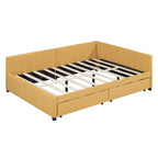 Divano Letto Imbottito Matrimoniale con 2 Cassetti Contenitore Struttura Letto Divano Nessuna Rete a Molle Necessaria, Tessuto Lino, Beige