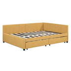 Divano Letto Imbottito Matrimoniale con 2 Cassetti Contenitore Struttura Letto Divano Nessuna Rete a Molle Necessaria, Tessuto Lino, Beige