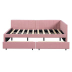 Divano Letto Imbottito Matrimoniale con 2 Cassetti Contenitore Struttura Letto Divano Nessuna Rete a Molle Necessaria, Tessuto Lino, Beige