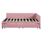 Divano Letto Imbottito Matrimoniale con 2 Cassetti Contenitore Struttura Letto Divano Nessuna Rete a Molle Necessaria, Tessuto Lino, Beige