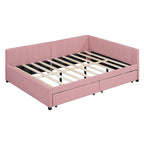 Divano Letto Imbottito Matrimoniale con 2 Cassetti Contenitore Struttura Letto Divano Nessuna Rete a Molle Necessaria, Tessuto Lino, Beige