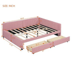 Divano Letto Imbottito Matrimoniale con 2 Cassetti Contenitore Struttura Letto Divano Nessuna Rete a Molle Necessaria, Tessuto Lino, Beige