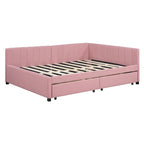 Divano Letto Imbottito Matrimoniale con 2 Cassetti Contenitore Struttura Letto Divano Nessuna Rete a Molle Necessaria, Tessuto Lino, Beige