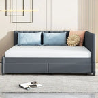 Divano Letto Imbottito Matrimoniale con 2 Cassetti Contenitore Struttura Letto Divano Nessuna Rete a Molle Necessaria, Tessuto Lino, Beige