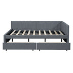Divano Letto Imbottito Matrimoniale con 2 Cassetti Contenitore Struttura Letto Divano Nessuna Rete a Molle Necessaria, Tessuto Lino, Beige