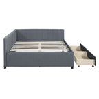Divano Letto Imbottito Matrimoniale con 2 Cassetti Contenitore Struttura Letto Divano Nessuna Rete a Molle Necessaria, Tessuto Lino, Beige