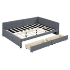 Divano Letto Imbottito Matrimoniale con 2 Cassetti Contenitore Struttura Letto Divano Nessuna Rete a Molle Necessaria, Tessuto Lino, Beige