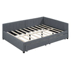 Divano Letto Imbottito Matrimoniale con 2 Cassetti Contenitore Struttura Letto Divano Nessuna Rete a Molle Necessaria, Tessuto Lino, Beige