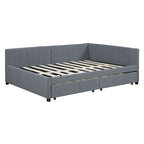 Divano Letto Imbottito Matrimoniale con 2 Cassetti Contenitore Struttura Letto Divano Nessuna Rete a Molle Necessaria, Tessuto Lino, Beige